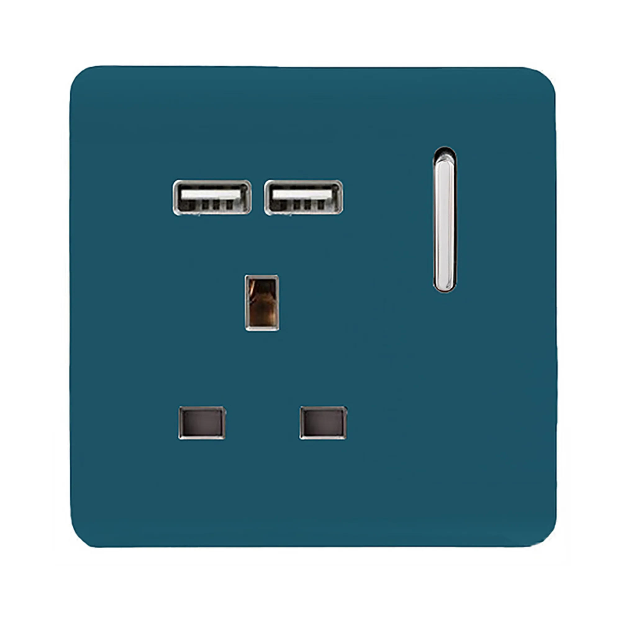 1 Gang 13Amp Switched Single Socket With 2 x USB Ocean Blue